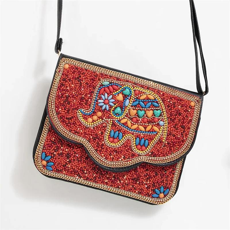 

Ethnic Style Messenger Bags Women Shell Flower PU Travel Photograph Phone Bag Small Flap Crossbody Bag Boho Beading Coin Purse