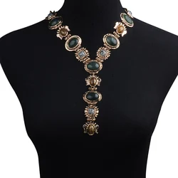 2024 New ZA Fashion Cowboy Resin Stone Necklace Earrings Jewelry Sets Women Indian Ethnic Retro Maxi Statement Long Necklace