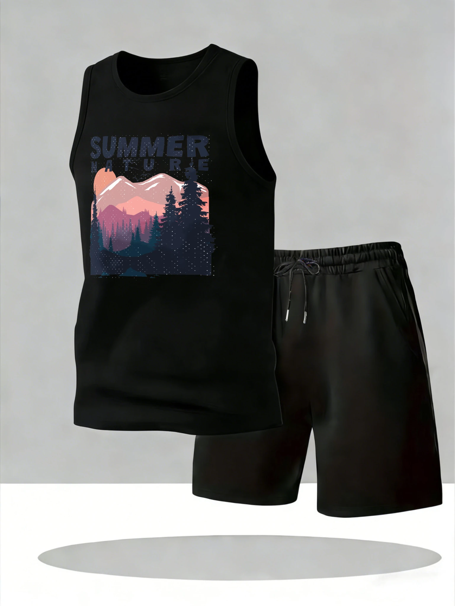 Men's Tank Top Sets 2026 Summer Quick drying sweatshirt set Breathable beach oversize running crewneck sports drip clothing