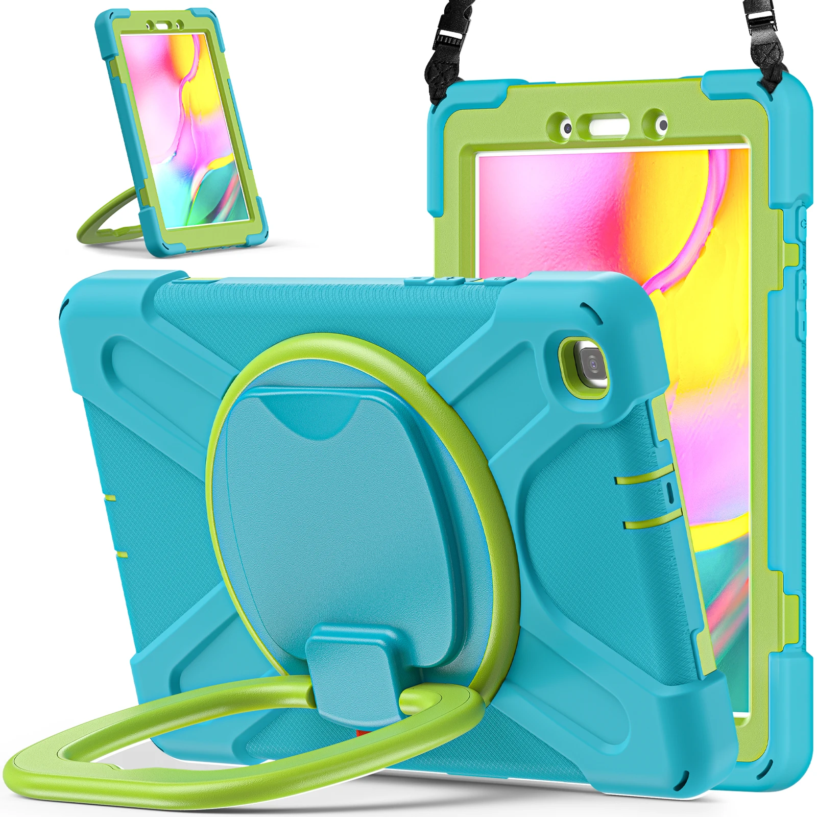 

Kids Stand Case For Samsung Galaxy Tab A 8.0 2019 SM-T290 SM-T295 360 Rotating Heavy Duty Cover With Handle Grip Shoulder Strap