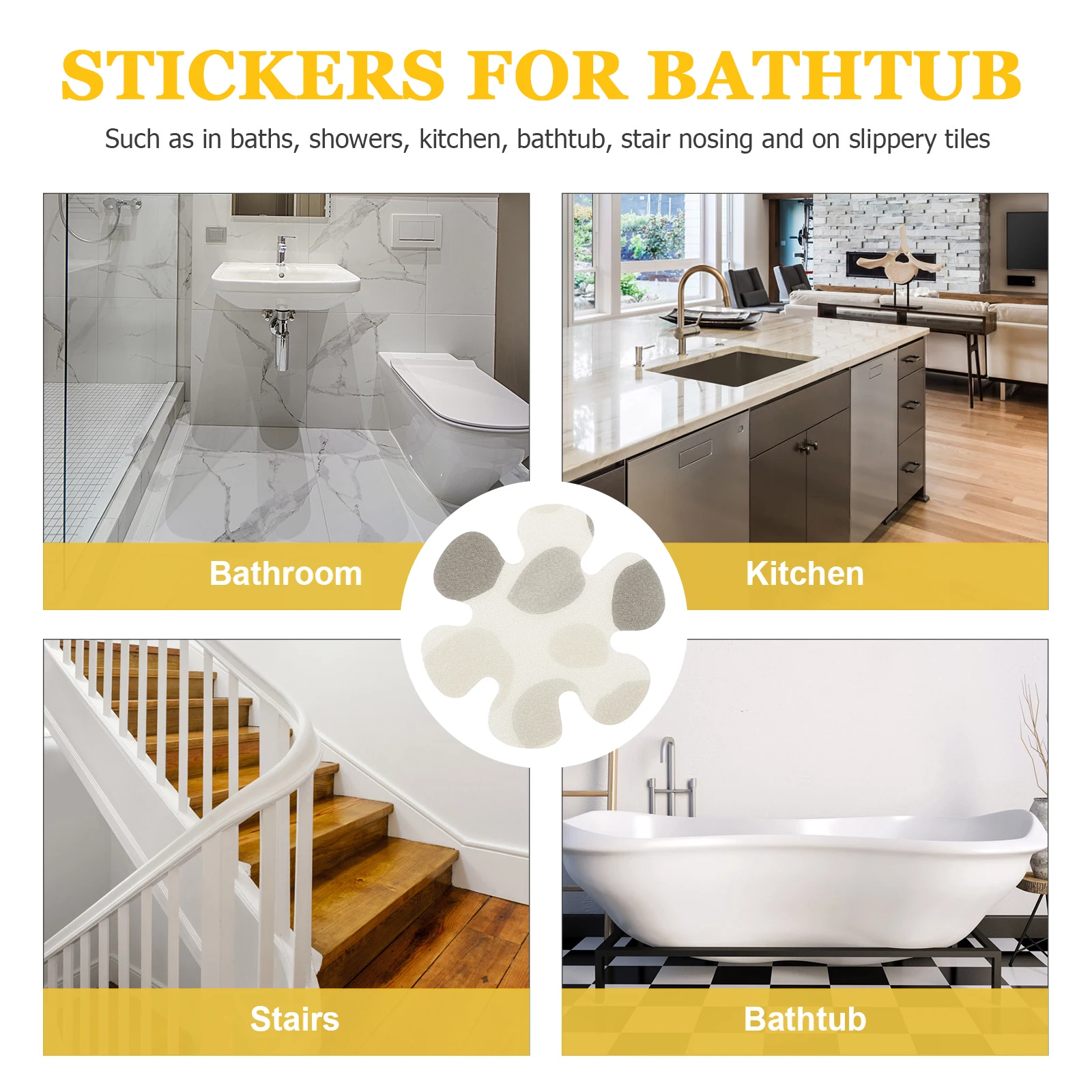 

1 set Grey Stone Flower Shaped Non-slip Stickers for Bathroom Kitchen 10cm Anti-slip Tape Rubber Cartoon Bath Tub Shower Floor