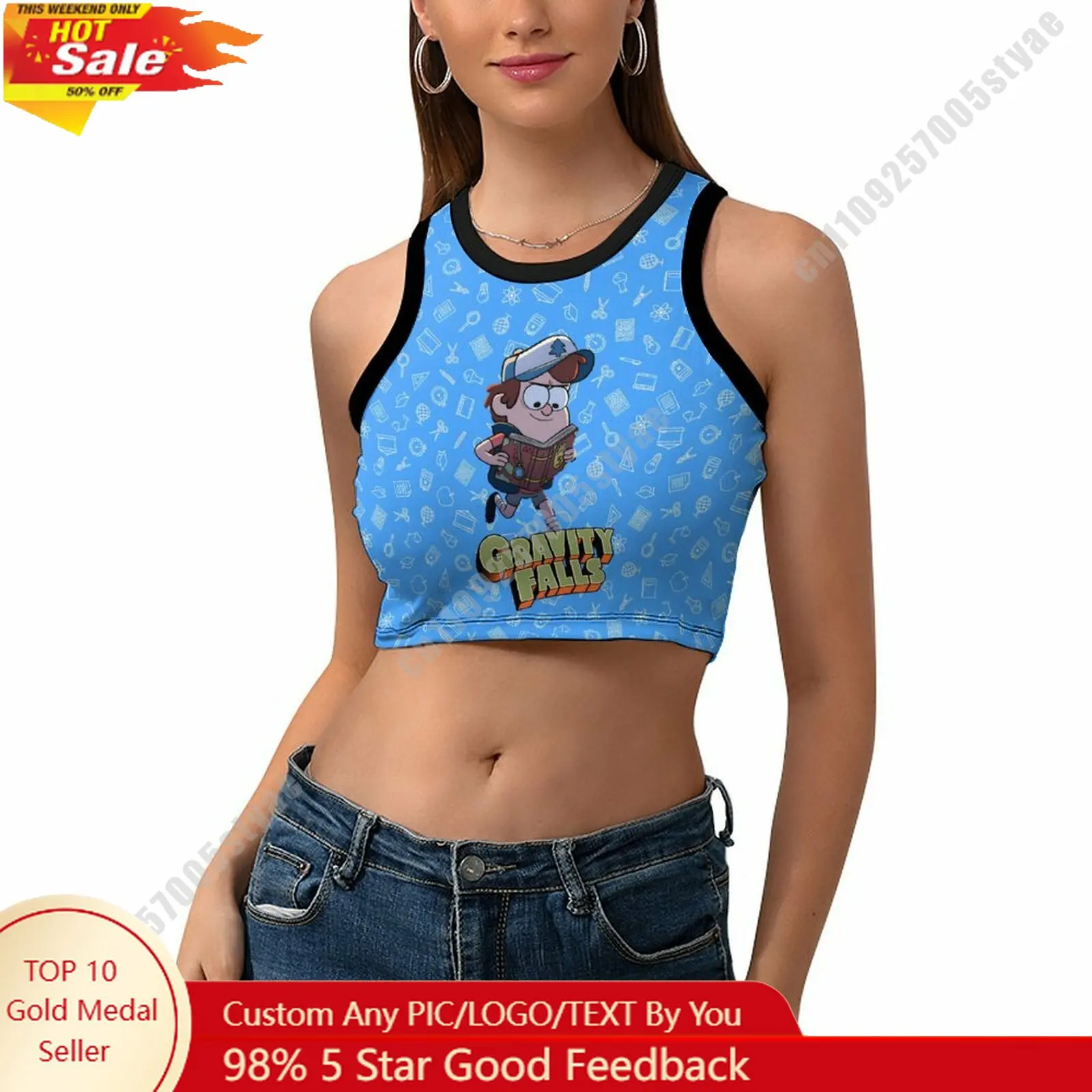 

Dipper Pines Vest Disney Pattern Custom Photo Text Crop Tank Racerback Vest Personalized Graphic Sleeveless Crop Top