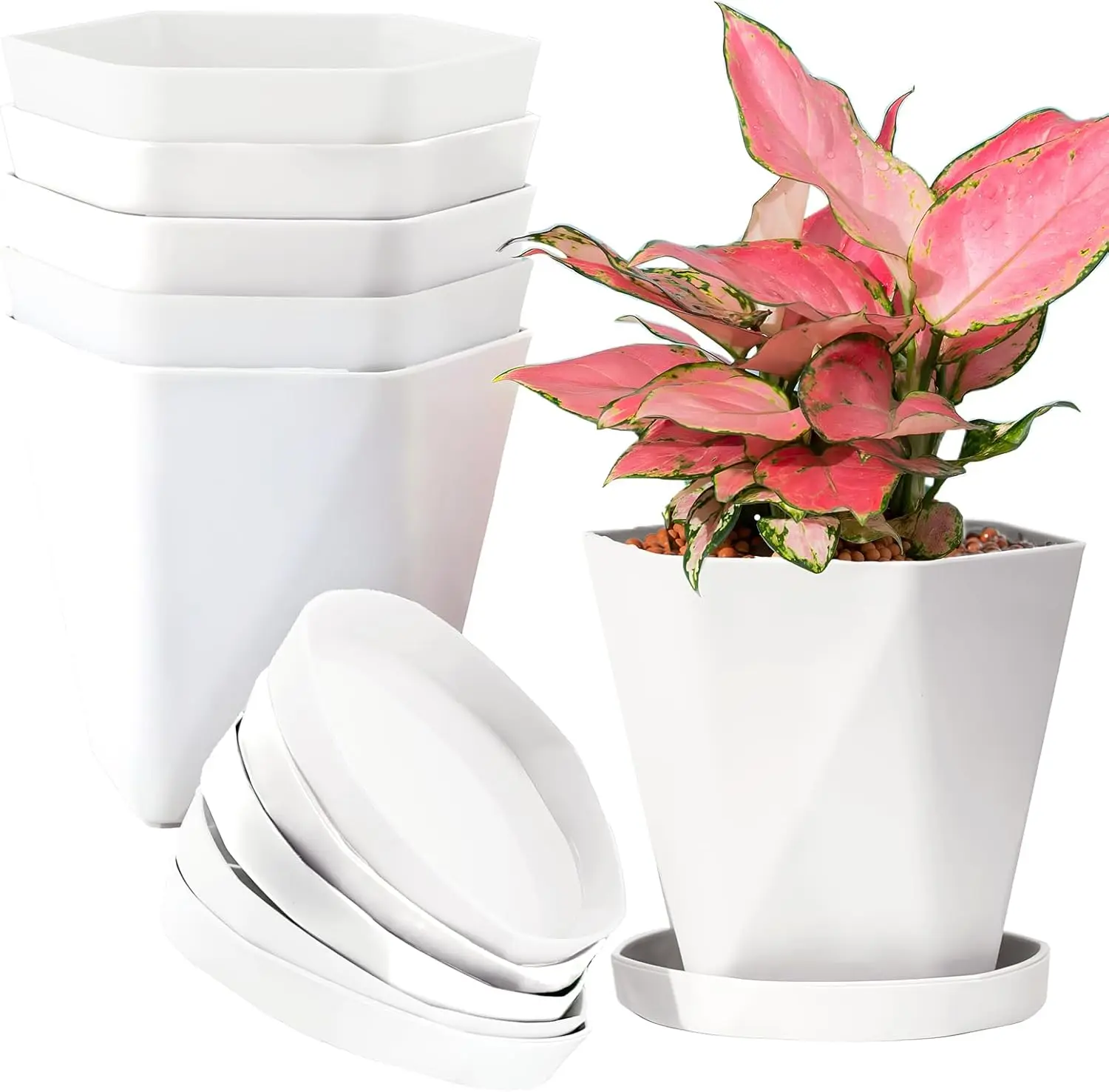 

Пластиковые горшки для цветов для дома и улицы, 7 дюймов, набор из 6 штук с дренажными отверстиями и поддонами для садовых растений (7 дюймов)