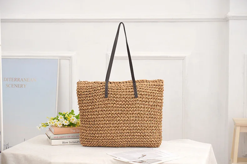 Große Kapazität Papier-Gras-Stroh Gewebte Körbe Quadratische Damen-Handtasche Mehrfarbige Umhängetasche für Frauen – Detail 24