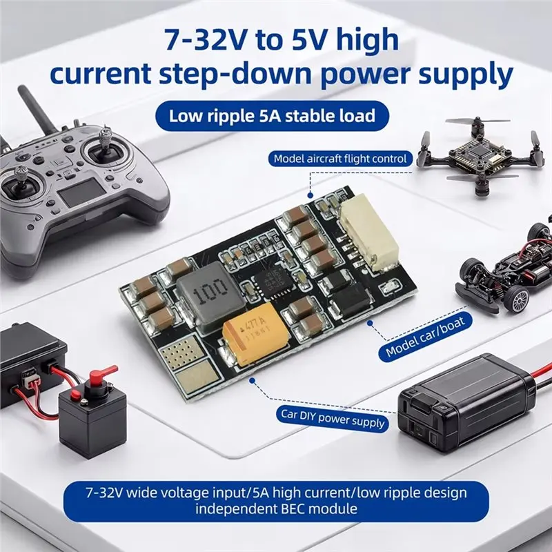 LUCKshopping DC 7-32V To DC 5V Wide Voltage Input Buck Converter Step Down Module 5A High Current Low Ripple Power Supply