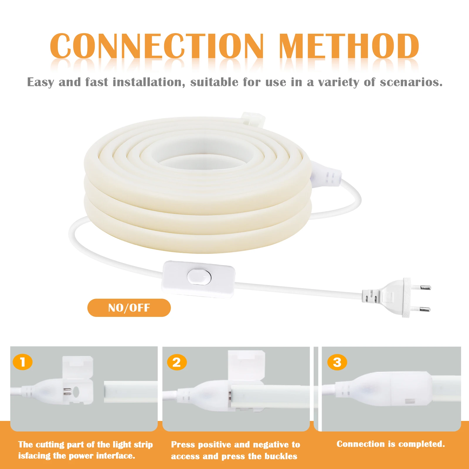 AC 220V COB Strip With ON/OFF Switch White 3000K 4000K 6000K IP65 Waterproof Home Decor Flexible Ribbon LED Neon Light 1M-35M