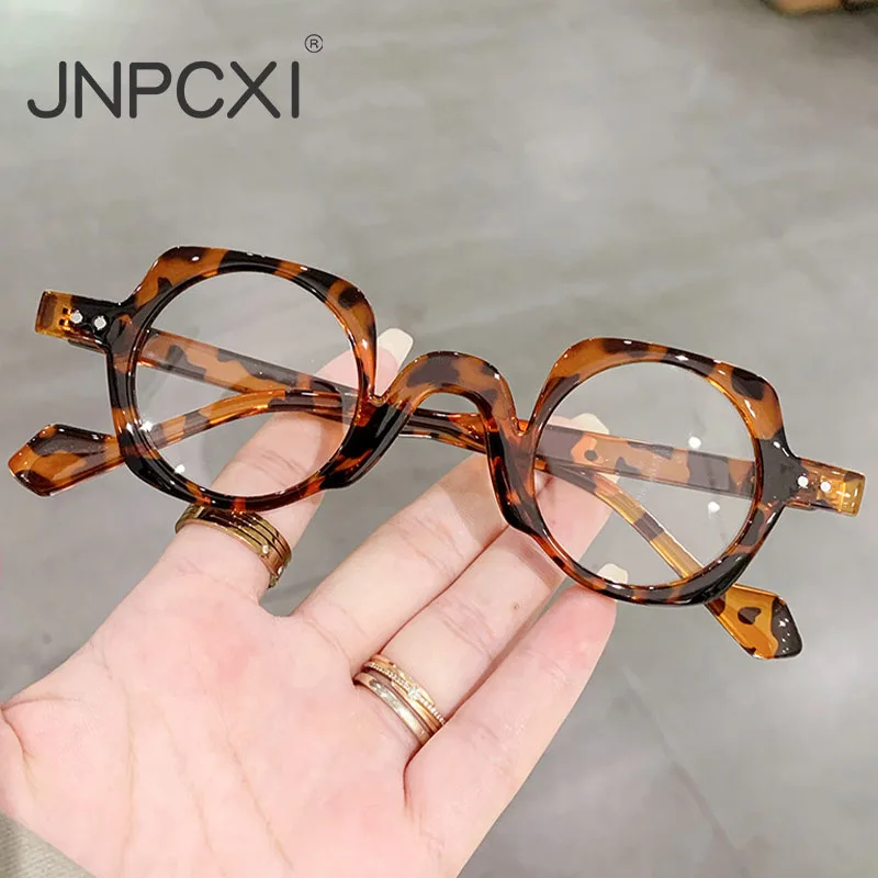 JNPCghts-Lunettes rondes punk rétro pour hommes et femmes, verres clairs, monture de lunettes de mode, décoration hexagonale vintage, nouvelle