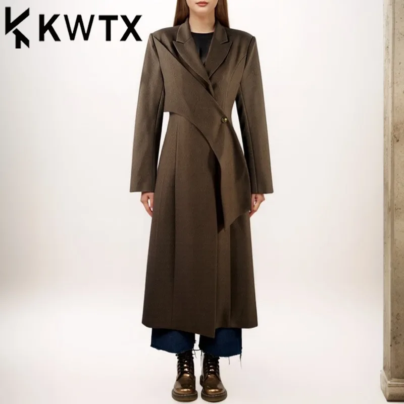 

KWTX2025 Весенне-летний женский легкий длинный плащ нестандартной формы на одной пуговице, дизайнерская модная верхняя одежда больших размеров