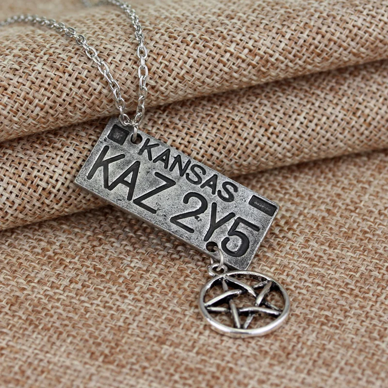 TV SPN Supernatural Dean Cosplay Necklace License Plate Pendant Punk Choker Jewelry Unisex Accessories Fashion Vintage Props