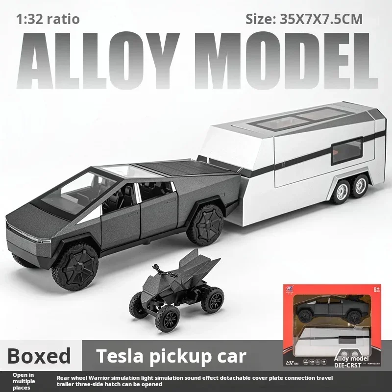 1:32 Tesla Trailer Rv Alloy Car Model Table Set Children's Toys Die Cast Collection Car Model Toys