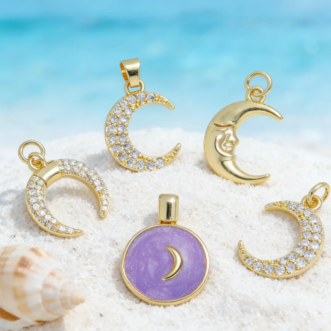 

15 шт. подвесок из латуни с кубическим цирконием и эмалью в форме полумесяца, для самостоятельного изготовления украшений, для ожерелий и браслетов, элегантные аксессуары