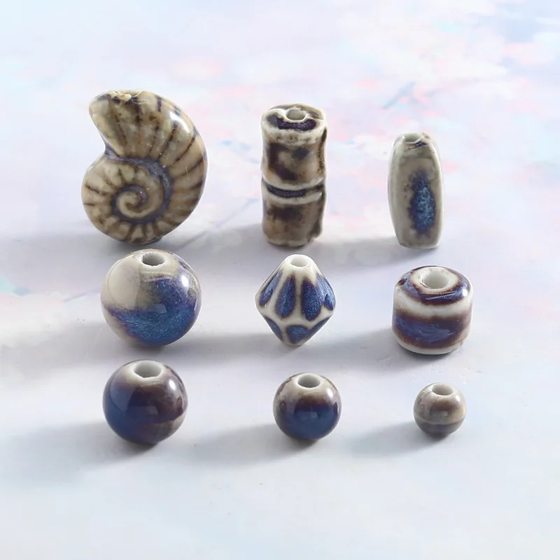 Generic Kiln Change Jingdezhen High Temperature Ceramic Beads Assorted Shapes Loose Beads DIY Jewelry Bracelet Clothing Supplies