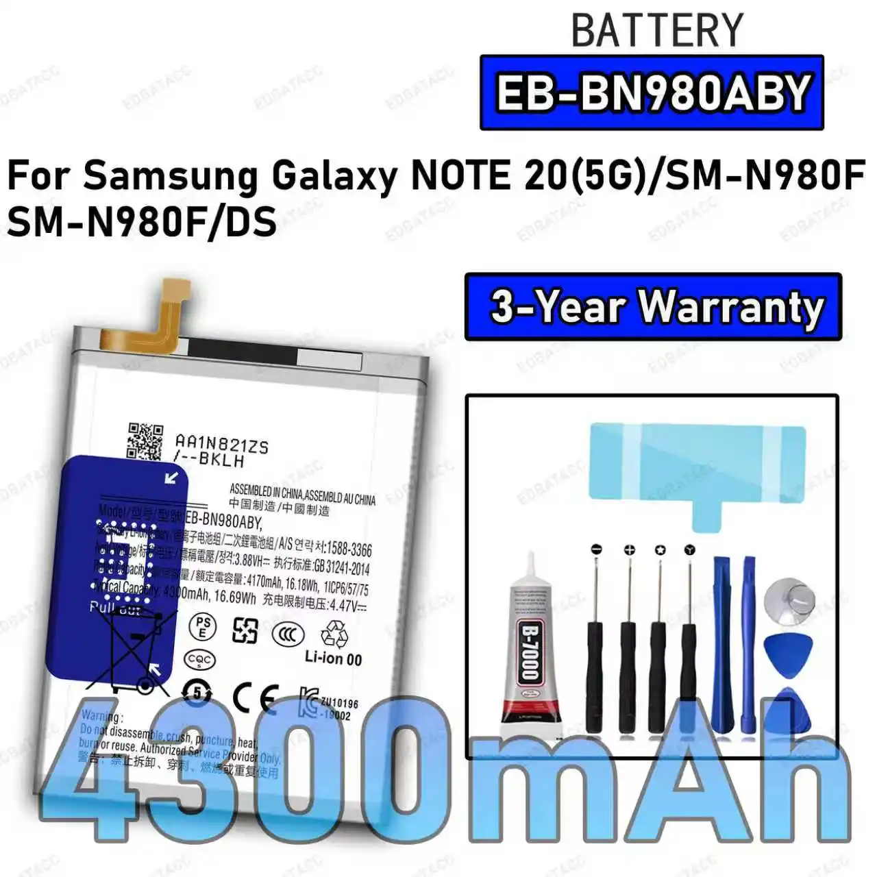 

100% New High Quality EB-BN980ABY Battery For SAMSUNG Galaxy Note 20 5G/SM-N980F/SM-N980F/DS Replacement Battery Bateria+Free To