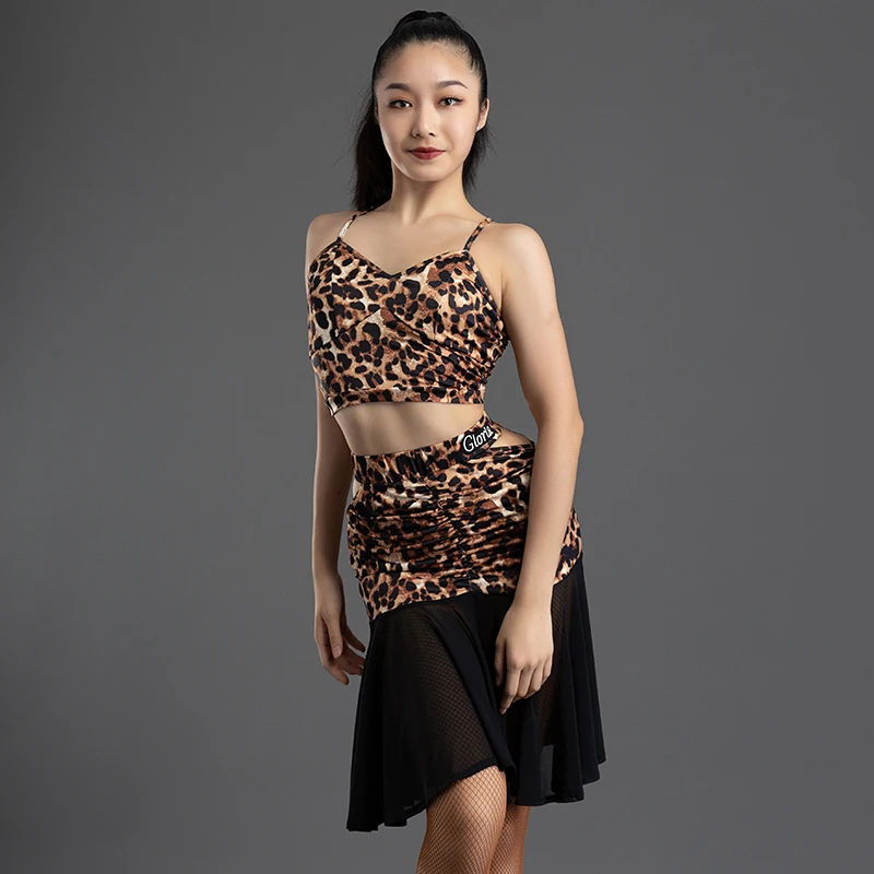 

Mesh Latin Dance Skirt Women Salsa Skirts Leopard Ballroom Practice Wear Stage Costume Tap Dancewear Tango Dancer Outfit JL4400