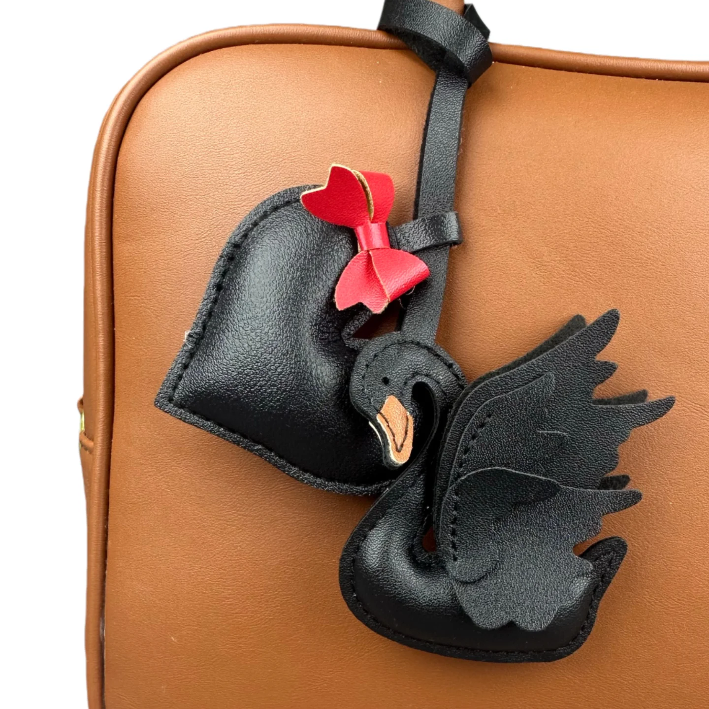 Cute PU Leather Swan & Heart Keychain Set - Crown & Spreading Wings Charm, Heartwarming Gift for Bag Decor, Purse Accessory