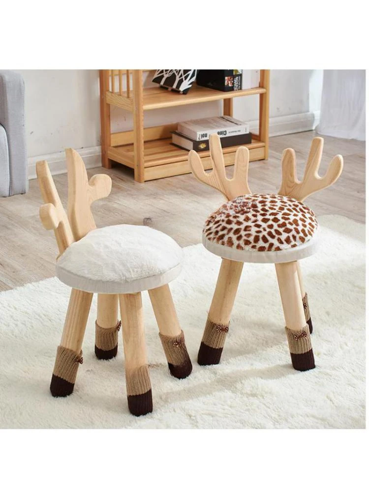 

Small Stool Home Children's Backrest Chair Lazy Creative Low Stool Cartoon Deer Cute Small Bench Net Red