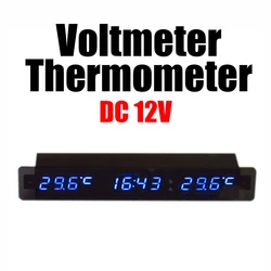 Voltmeter + Thermometer+ clock DC12v Car Monitor auto Digital LED Voltage time temp Indoor/Outdoor Temperature Meter