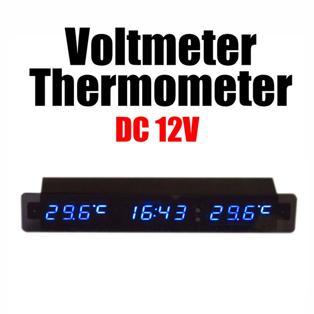 Woltomierz + termometr + zegar DC12v Monitor samochodowy automatyczny cyfrowy LED napięcie czas temperatura miernik temperatury wewnętrznej/zewnętrznej