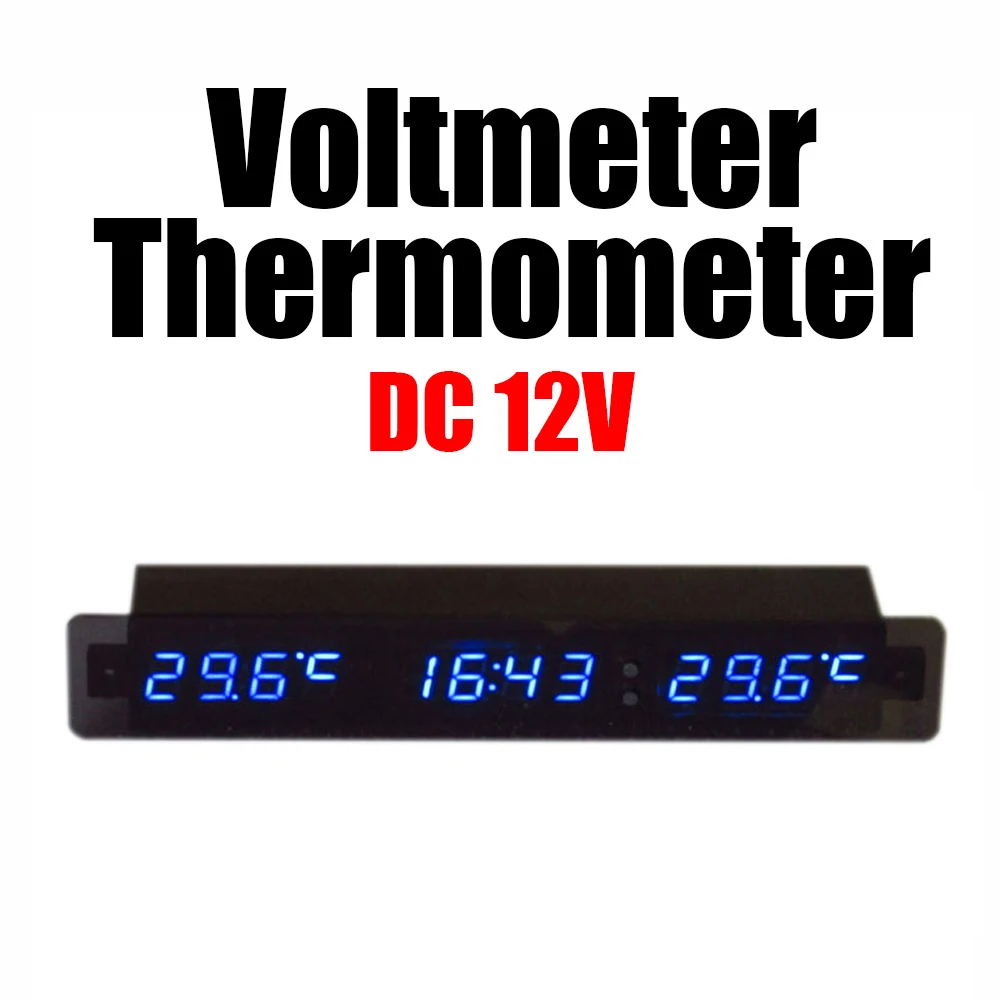 Medidor de Temperatura Interior e Exterior Monitor de Carro Auto Digital Led Tensão Tempo Temp Voltímetro Termômetro Relógio Dc12v