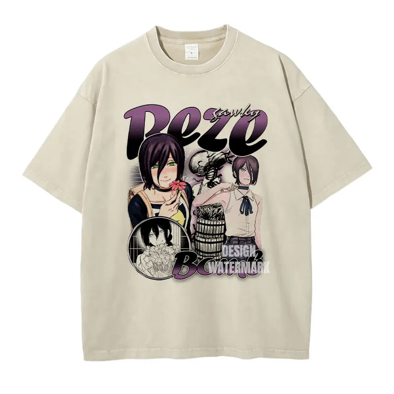 ميتاكا آسا تي شيرت خمر غسلها أنيمي C-منشار M-Man تي شيرت المتضخم ريترو ريز ماكيما السلطة السراويل كم التي شيرت القطن