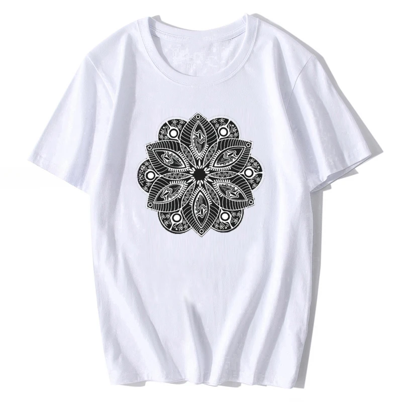 heavyweight Informal New Mandala Hinduism Buddhism Cosmos Balance Yoga Boho Festival Hamsa Hand Summer O-Neck Tops Tee Shirt