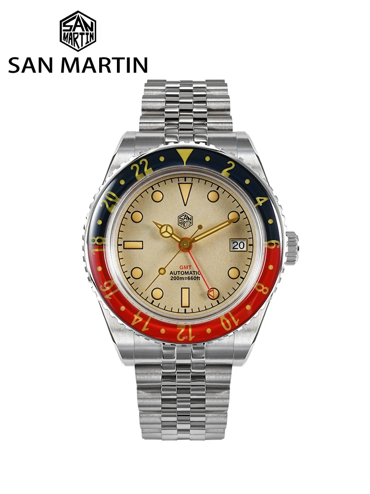 San Martin New 40mm Vintage Sports Style NH34 Automatic Mechanical Men Watch Bidirectional Sapphire Glass Bezel 20 Bar SN0005