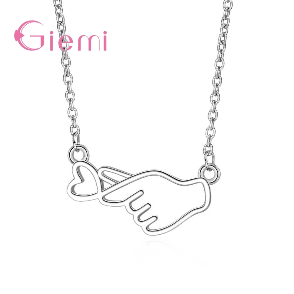 New Arrival Heart Hand Shape Pendant 925 Sterling Silver Color Necklace 18