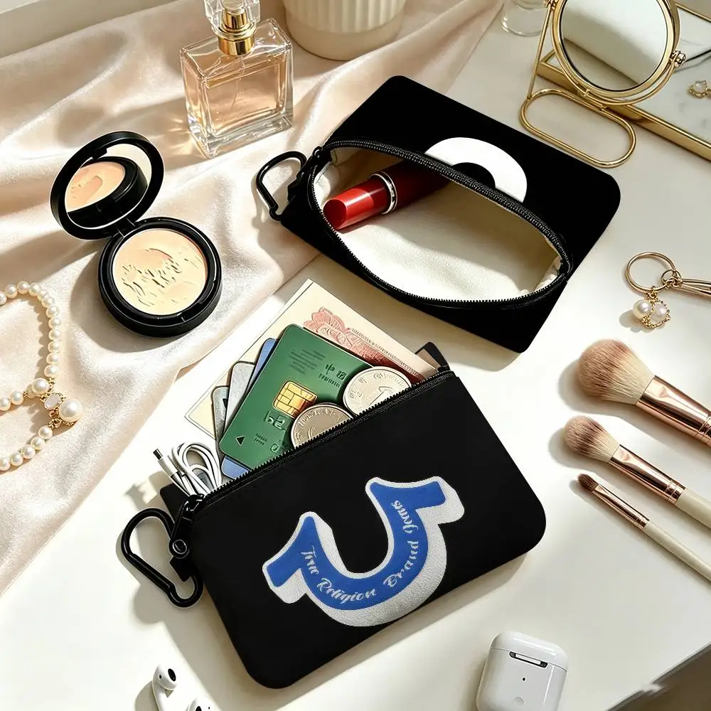 Denim T-True R-Religion White   Lightweight Oxford Fabric Coin Purse Carabiner Hook Design Mini Card Key Organizer Bag