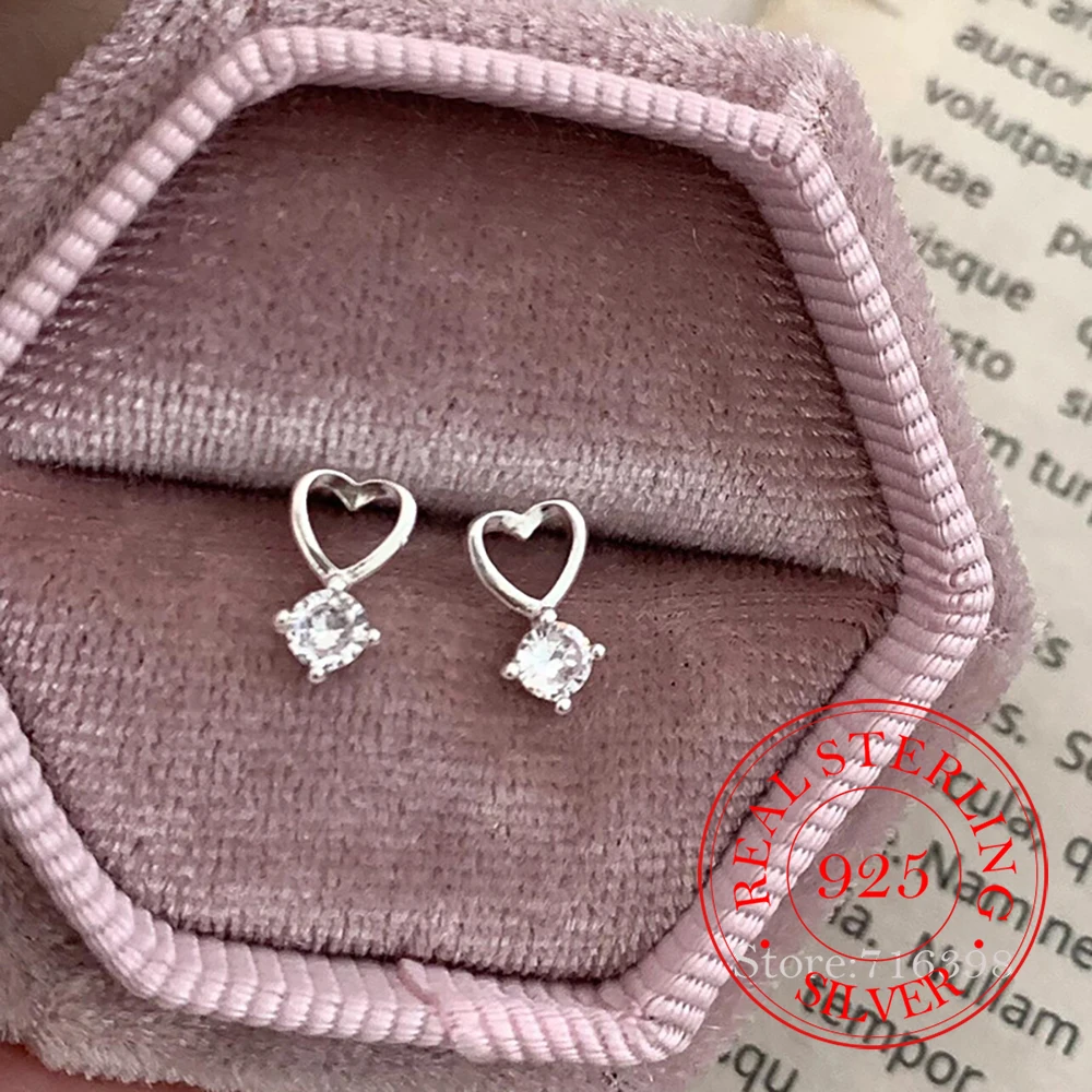 

925 Sterling Silver Jewelry Exquisite Zircon Crystal Heart Stud Earrings for Women Wedding Party Jewelry For Girls Friend Gift