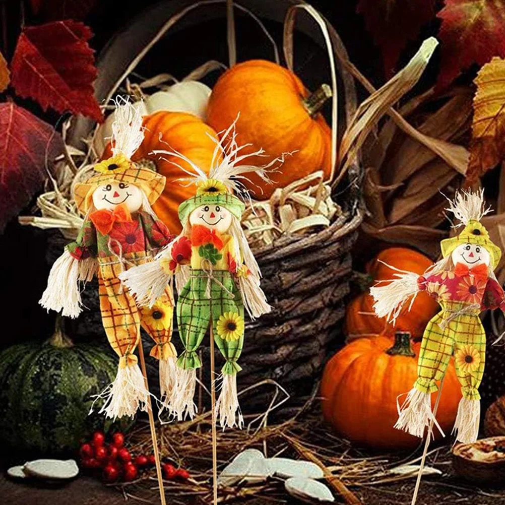 

4pcs Scarecrow Mini Pumpkin Stakes Halloween Garden Outdoor Lawn Party Halloween Garden Ornaments Stylish Durable