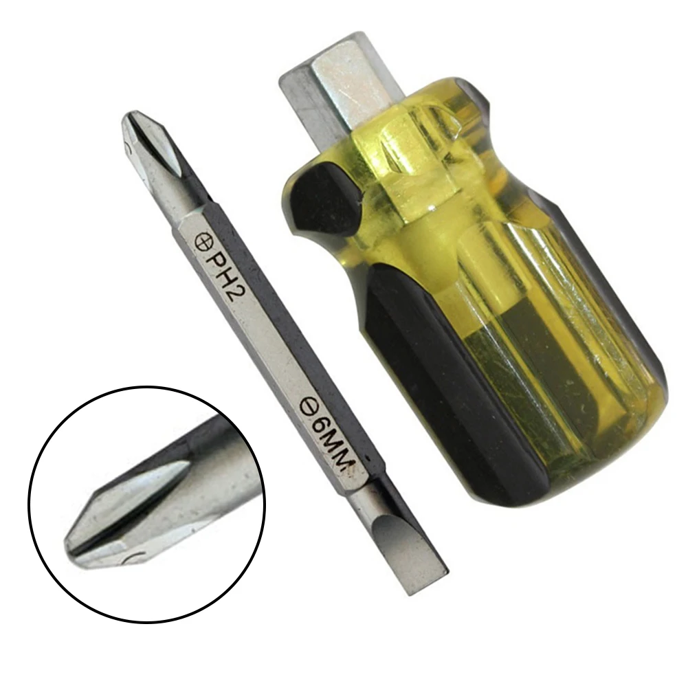 Dual Purpose Screwdriver Screwdriver SL6 Short Slotted 70mm Cross ScrewDriver Dual Interchangeable PH2 Nutdrivers