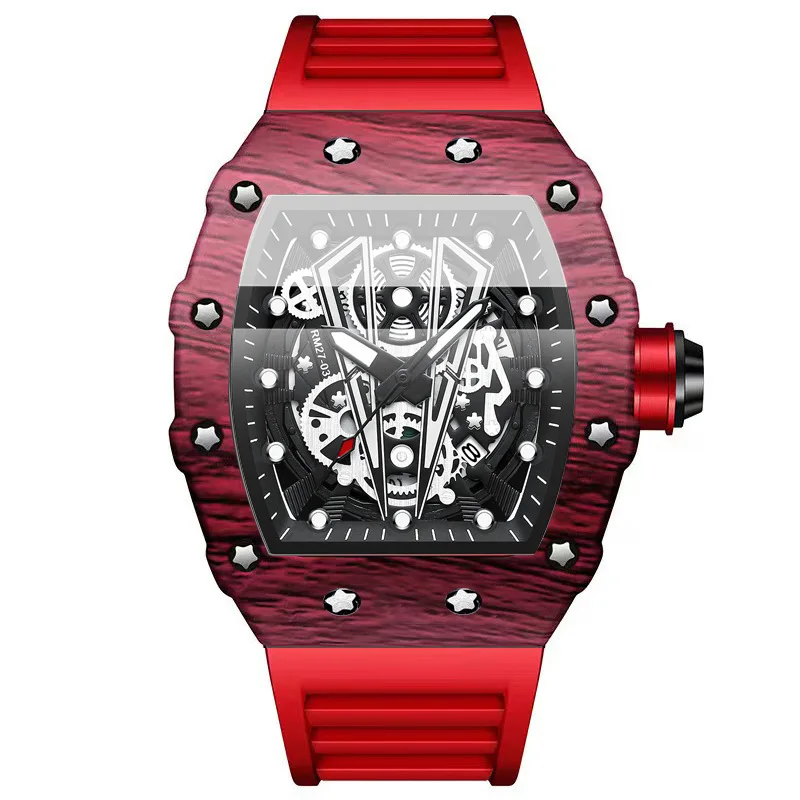 BINBOND B8577 Fashion Men's Quartz Watch Silicone Strap Hollow Watch Men's Waterproof Sports Watch Relogio Masculino