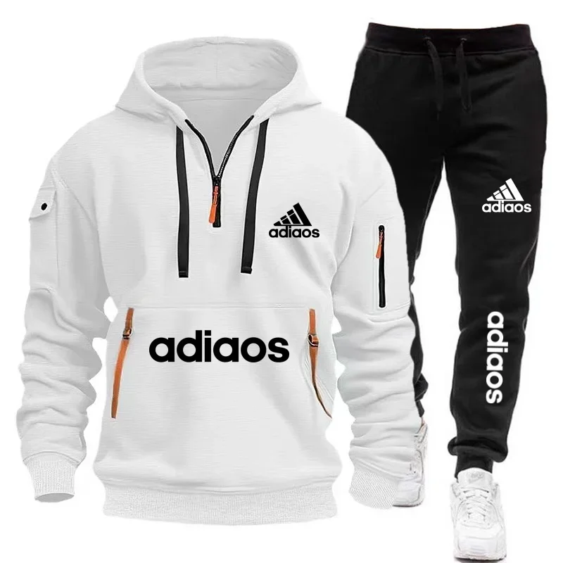 Men's sweatshirt hooded sweatshirt+sweatpants set zipper hooded sweatpants set casual sports set fashionable new style