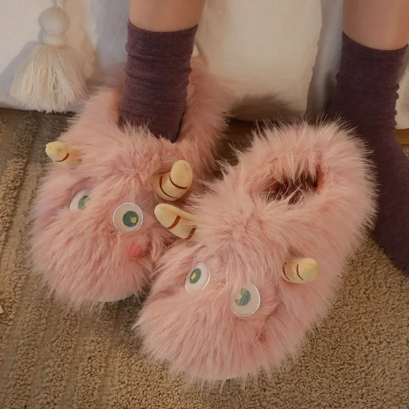 Big eyes monster cotton shoes fall and winter outdoor indoor warm plush slippers cute soft couple parent-child home slippers