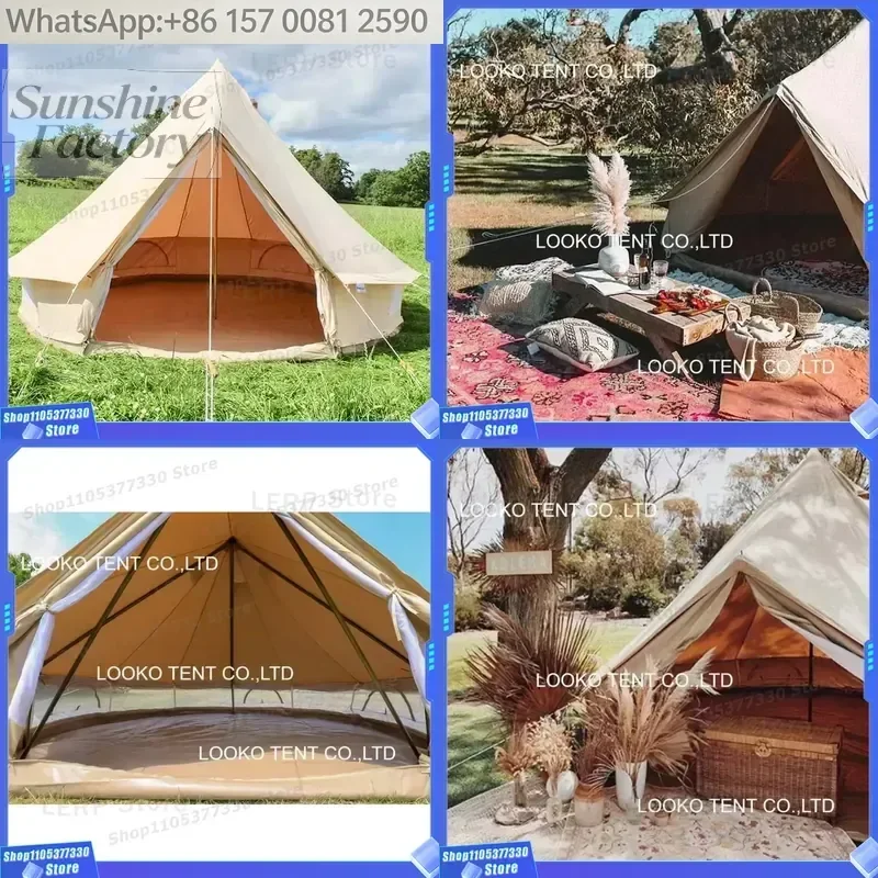 New Canvas Camping Bell Tent Outdoor Waterproof Glamping Teepee Bell Tent With Stove Hole