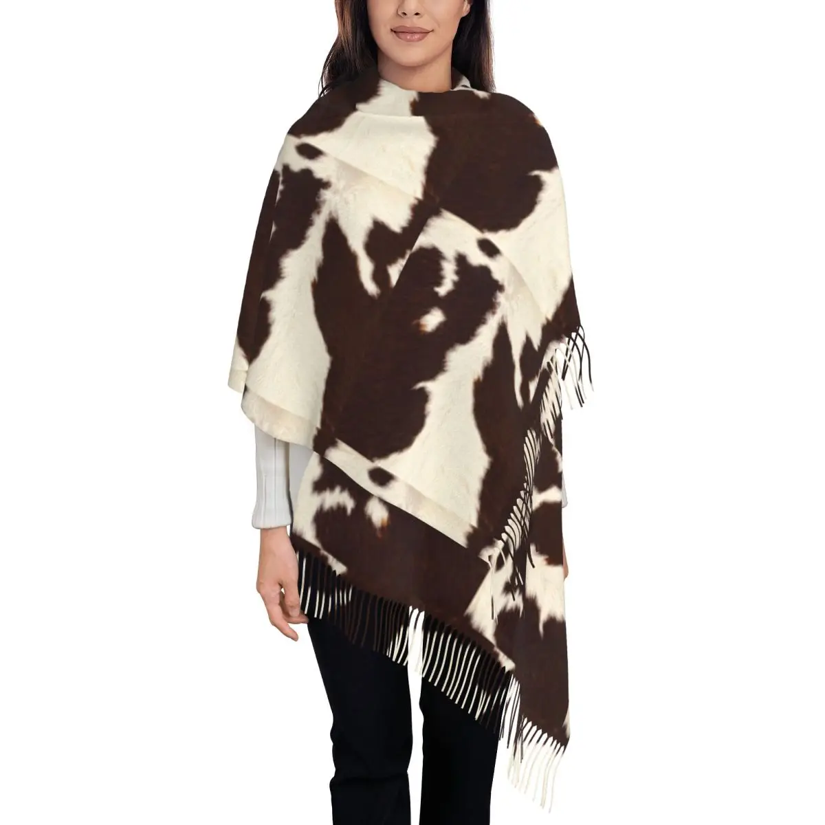 

Роскошный ржавый шарф из воловьей кожи с кисточками, женский зимне-осенний теплый платок, женские шарфы из искусственного меха из кожи животных