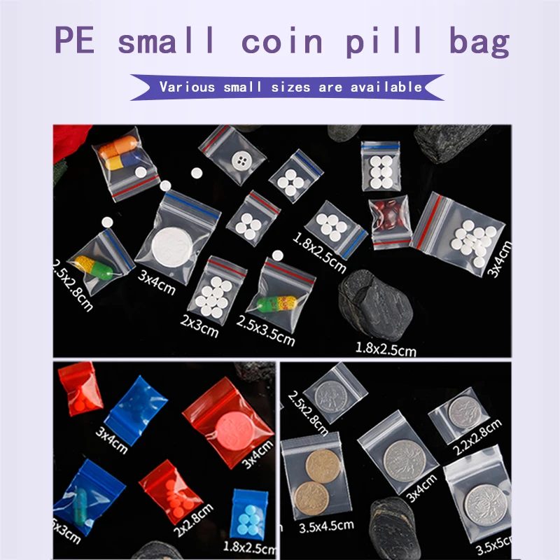 Small Colorful Polyethylene Bag Clear Poly Pack Resealable Plastic Storage Ziplock Reclosable Gift Packaging Mini Dustproof