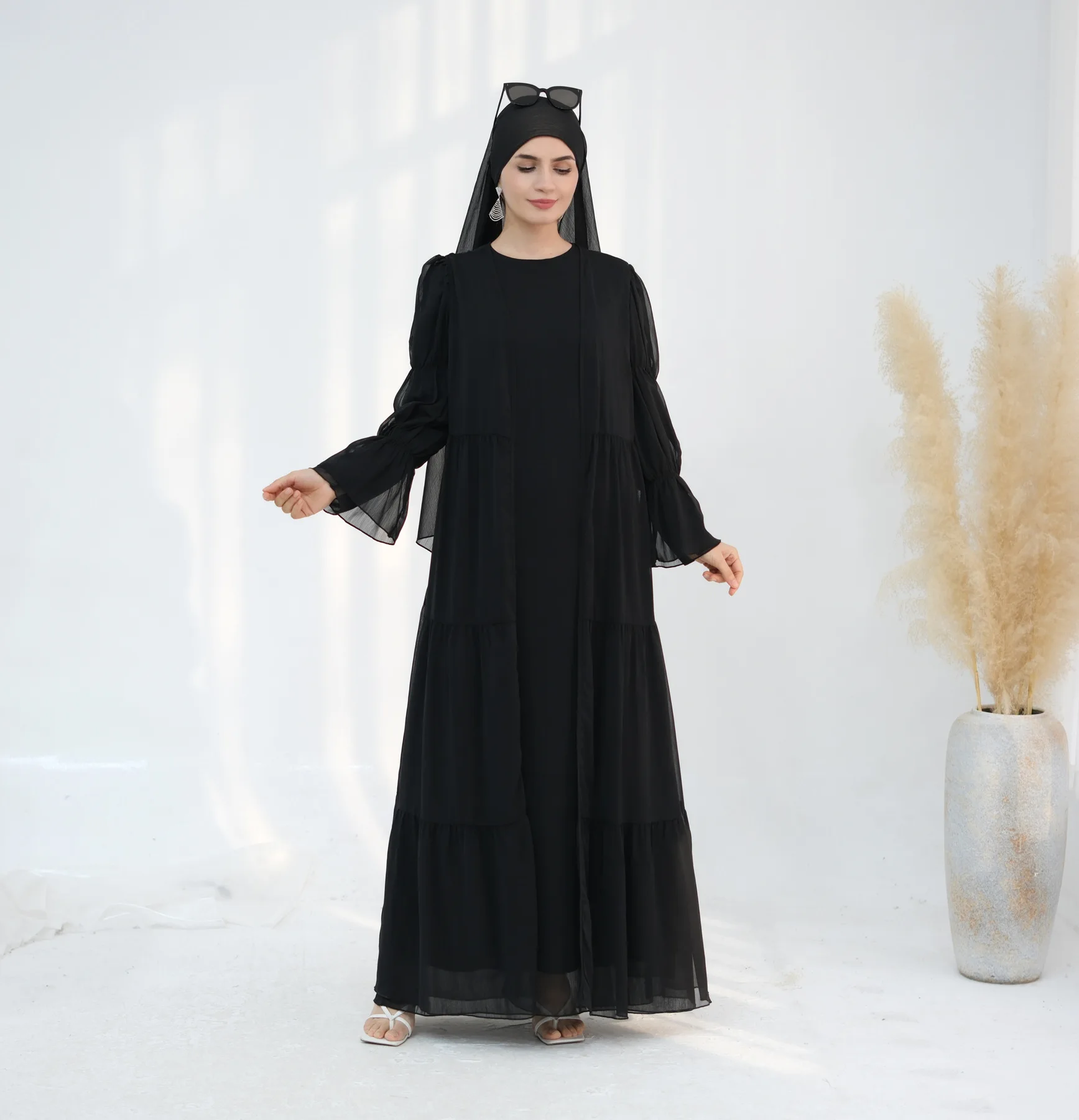

Dubai Women Dress Muslim Chiffon Open Abaya Inner Dress Scarf Party Jalabiya Ramadan Long Dresses Abayas Kaftan Arab Long Robe