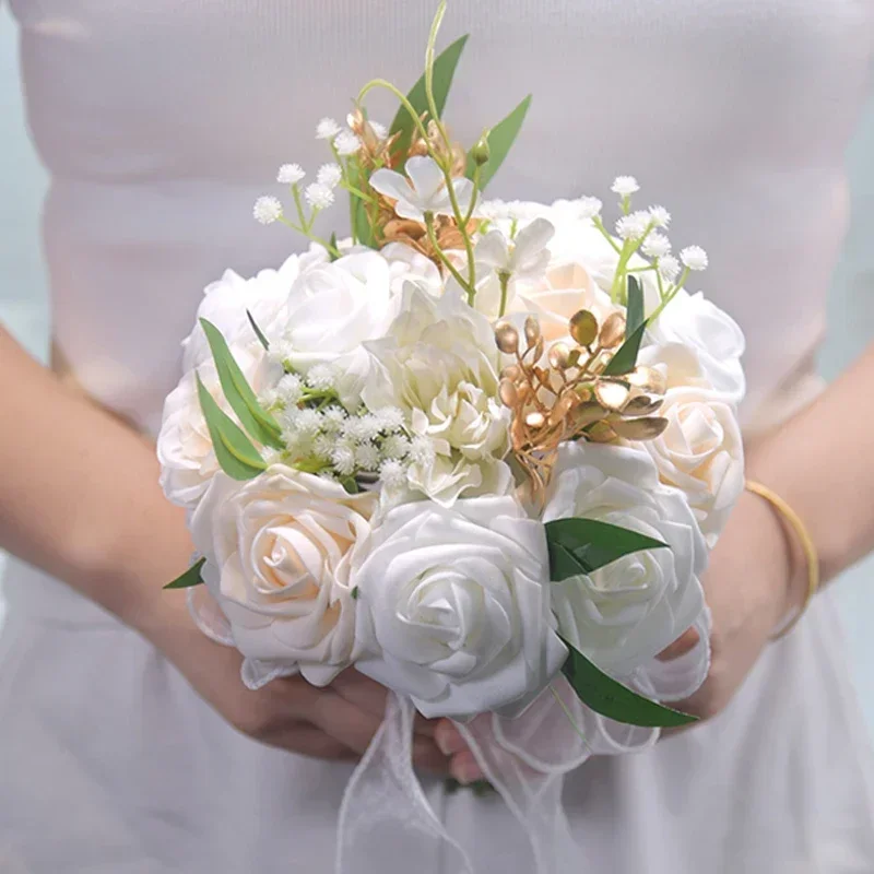 Ramos de novia azules para dama de honor, decoración de boda, rosa, decoración para fiesta de boda, despedida de soltera, ramo de lanzamiento de boda, 1 ud.