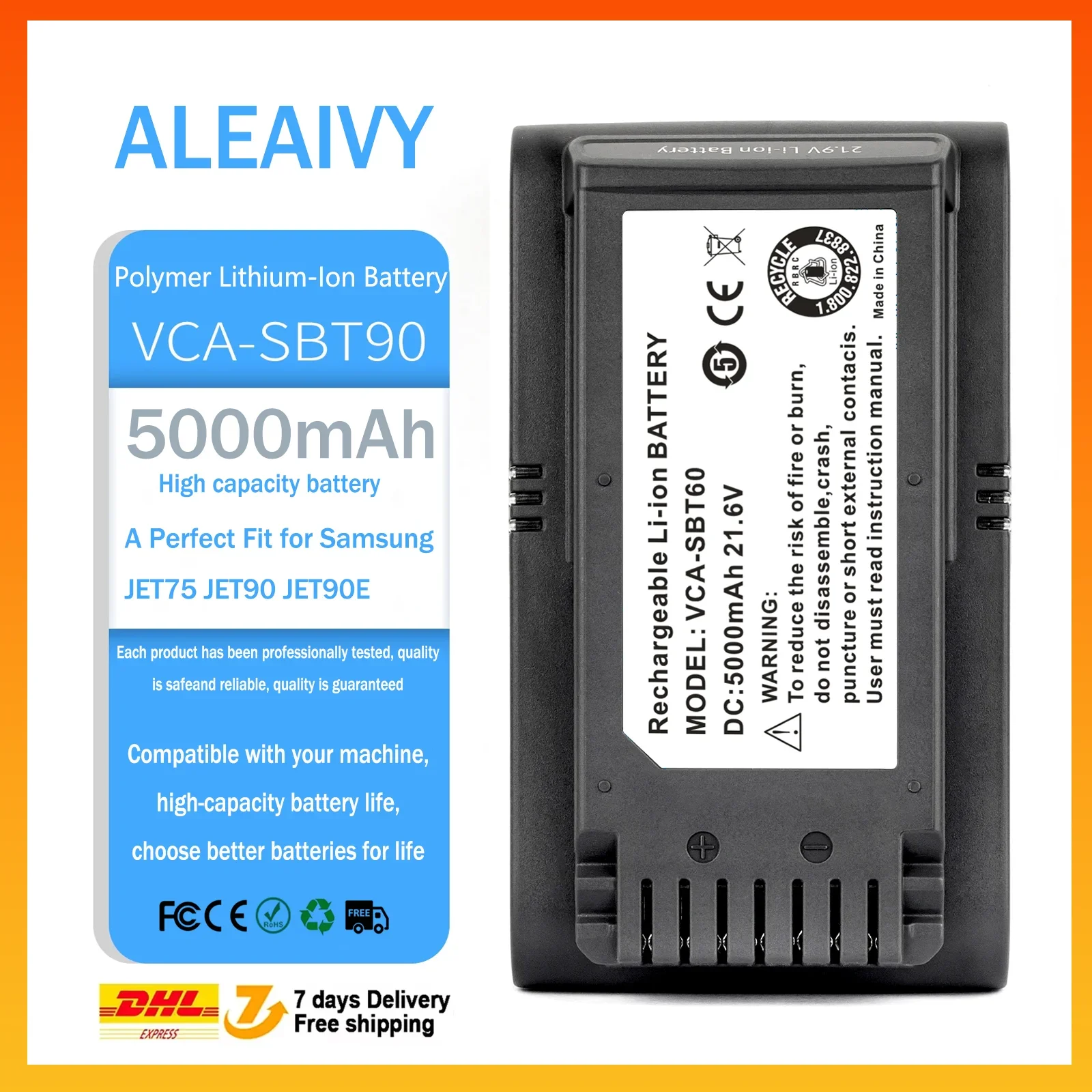 Nueva batería de 21,6 V 5000 mAh para aspiradora Samsung Jet 75/75+/90/90+ - Compatible con modelos VCA-SBT90