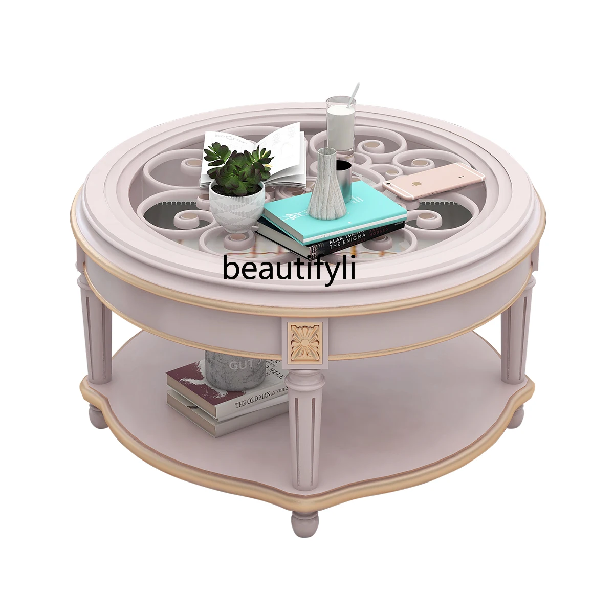 

Round coffee table glass countertop low table minimalist round light luxury tea table decorative