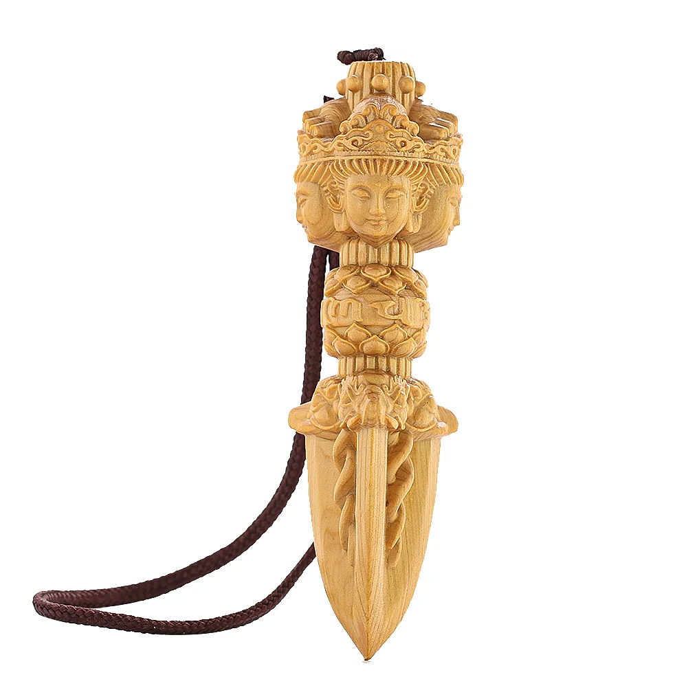 Laser Handmade Carve Erawan Buddha Vajra Natural Wood Pendant Key Chains Bodhisattva Mascot Amulet Healing Charms Dangle Jewelry