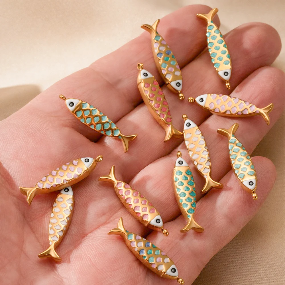 5 Stück/Set Edelstahl Niedliche Tier-Fisch-Anhänger für DIY Ohrringe Halsketten Schlüsselanhänger Schmuckherstellung Zubehör Bastelbedarf – Detail 6