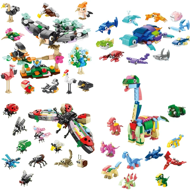 MOC Insect Animal Park Cartoon Dinosaur Butterfly Mini Model Building Blocks Turtle City Construction Bricks Toys for Children