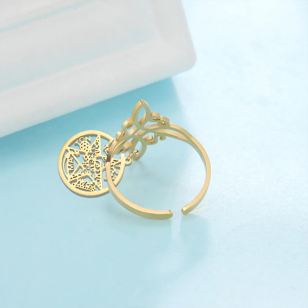 1PC Retro Witch Knot Pentagram Pendant Open Ring Stainless Steel Fashion Celtic Knot Ring Talisman Jewelry Gift