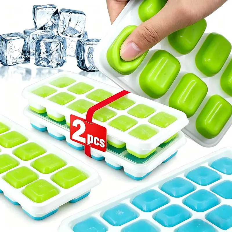 Silikon-Eiswürfelform mit 14 Würfeln und Deckel, leicht zu entnehmen, für Sommer, Küche, Bar, DIY-Eiscocktails, Gefrierwerkzeug