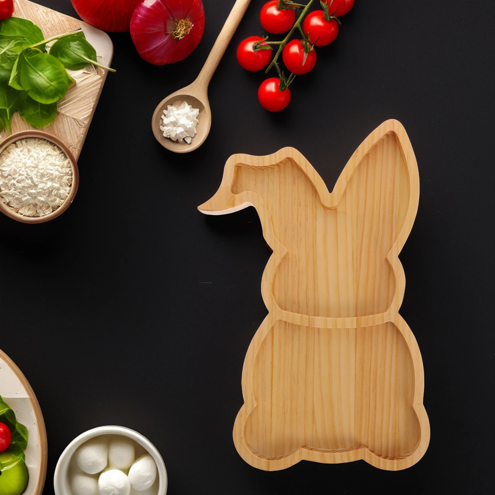 

Bunny Shaped Charcuterie Board Rabbit Tray Serving Plate Cooked Food Easter Wooden Platter Decor Snack Holiday