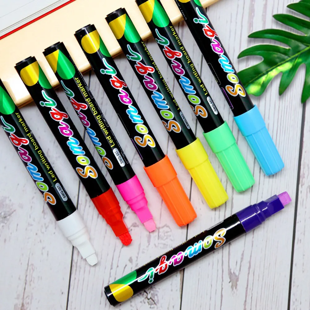

8pcs LED Fluorescent Markers 7mm Flat Tip Liquid Chalk Pens Erasable Multicolor Art Supplies for Blackboard Glass Plastic
