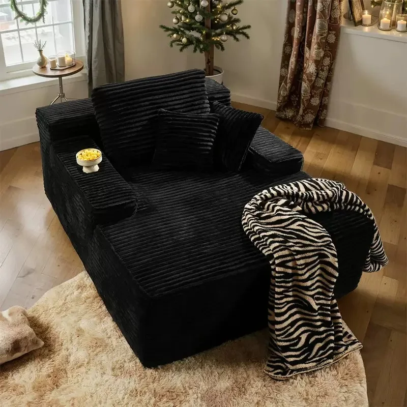 Modern Luxury Living Room Sofa Bed Set Furniture l Shape Corduroy Compression Vacuum Pack Boneless Single Lazy Recliner Design