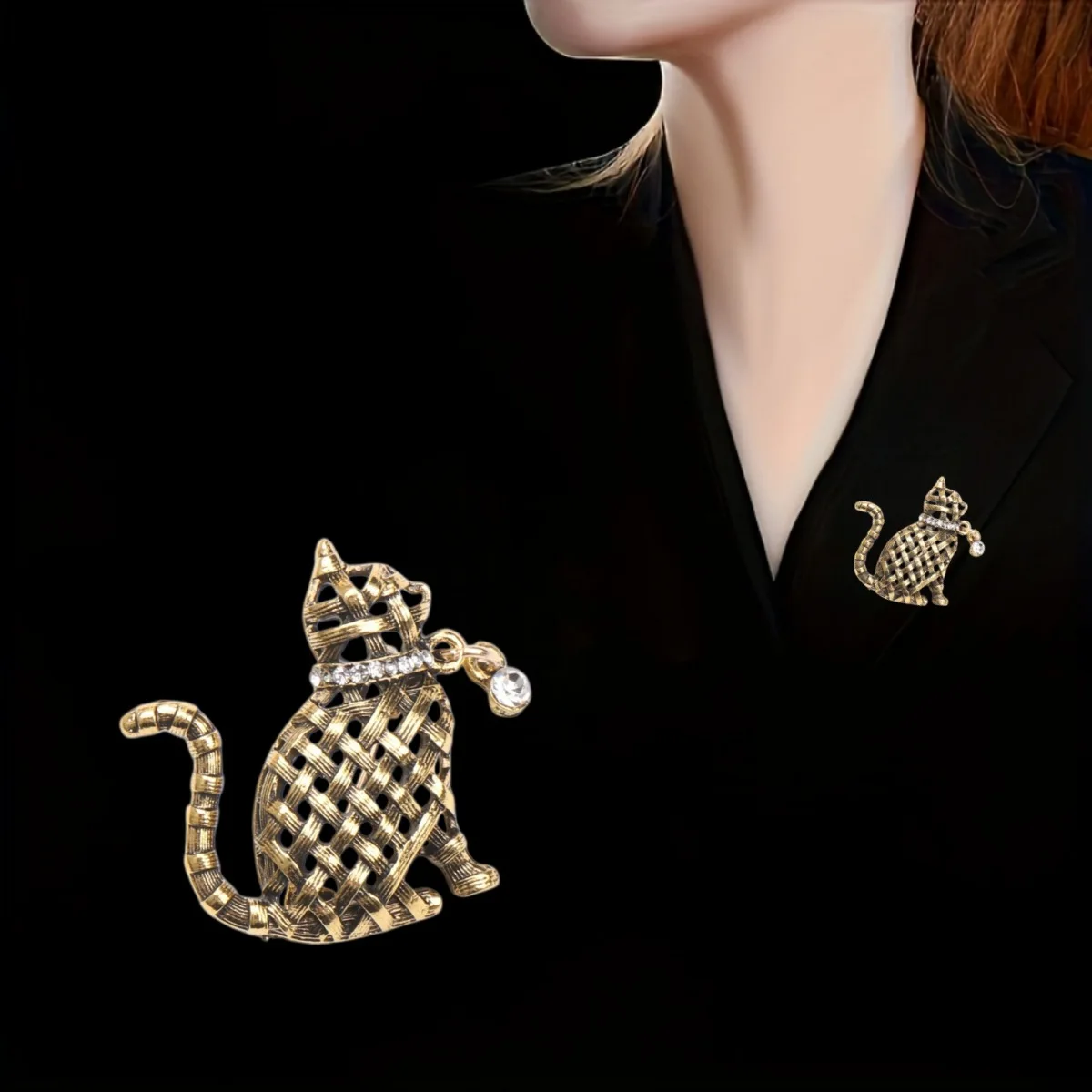 Ornate Woven Cat Brooch Collection, Vintage Style Kitty Jewelry